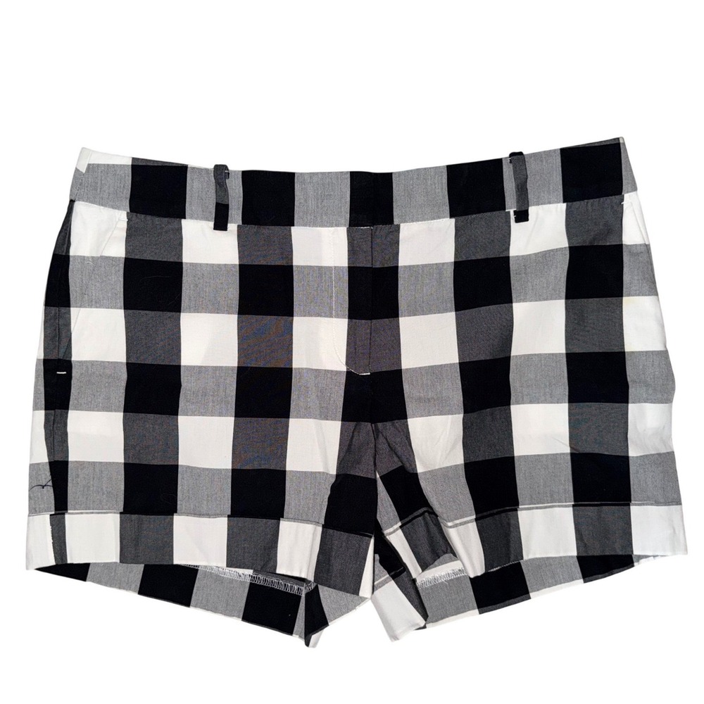LOFT Black White Buffalo Plaid Gingham Cotton Cuffed Shorts Womens Size 8